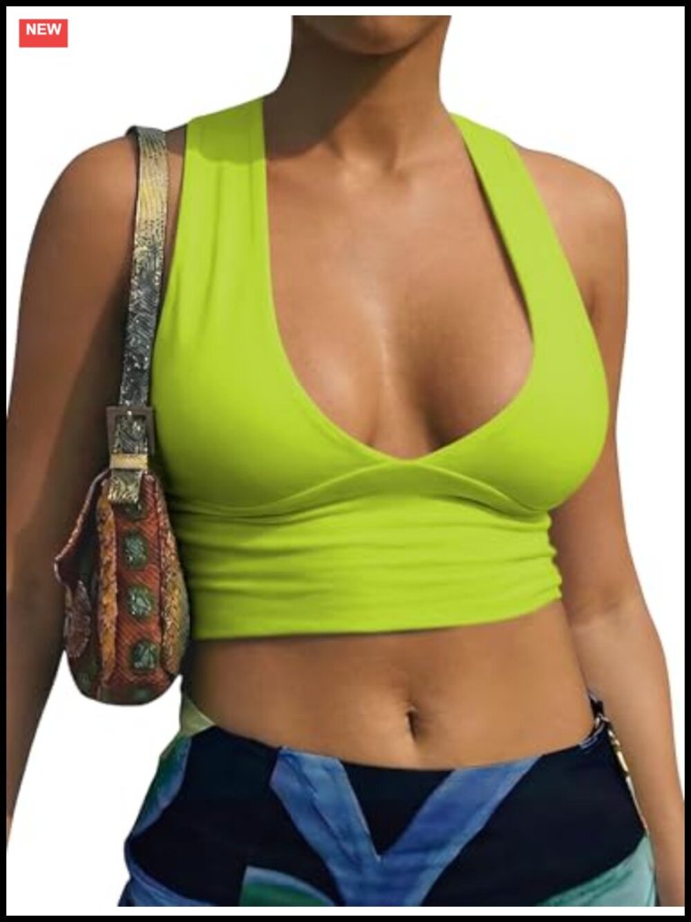 Women's Deep V Neck Back Cutout Crop Tank Top Sleeveless Racerback